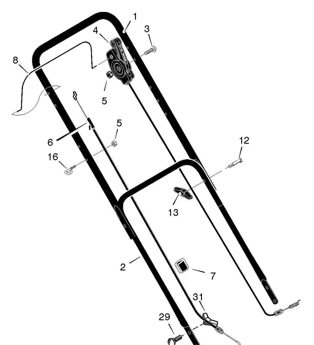 Handle Assembly Diagram and Parts List for 228512X8A 2005 Briggs and Stratton Lawn Mower